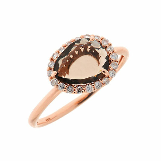 Leaf Ring rosé vergoldet Rauchquarz