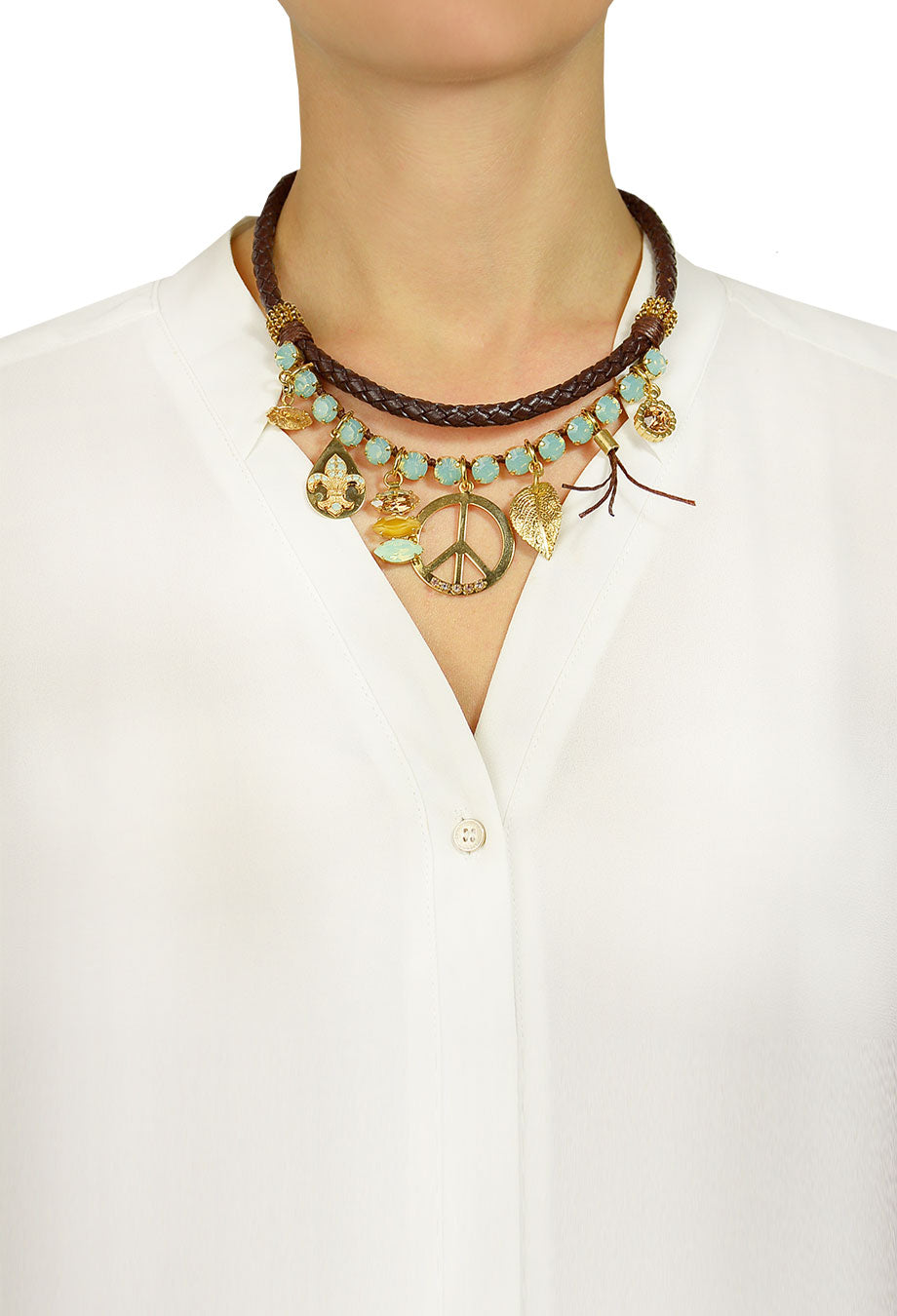 Kette 'Peace' Leder braun/türkis