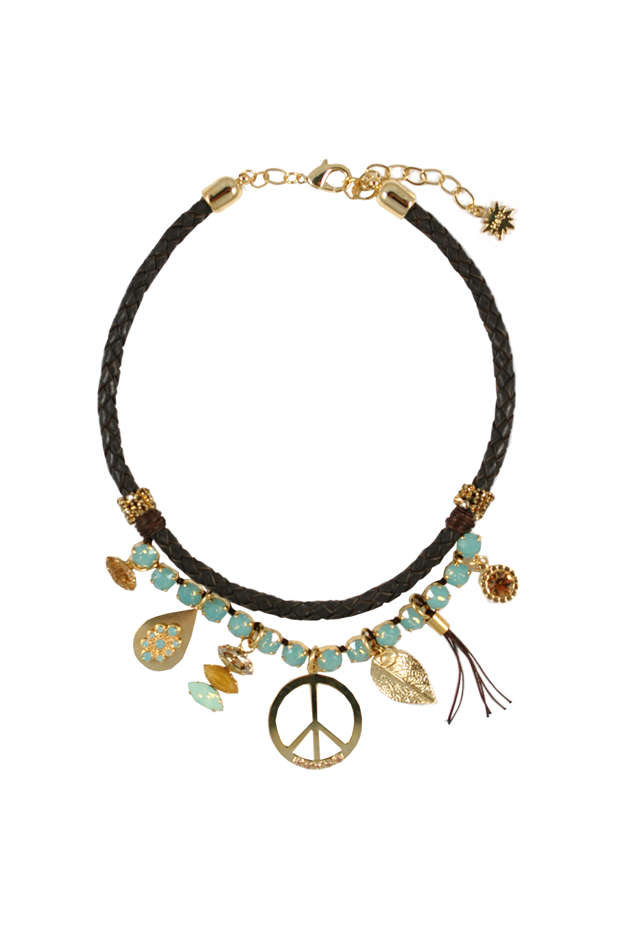 Kette 'Peace' Leder braun/türkis