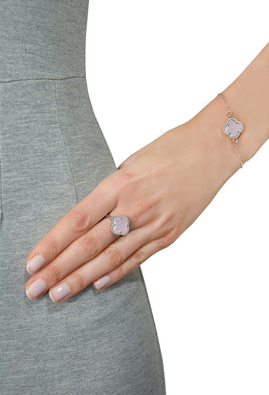 Armband 'Kleeblatt Simple' rosa Silber