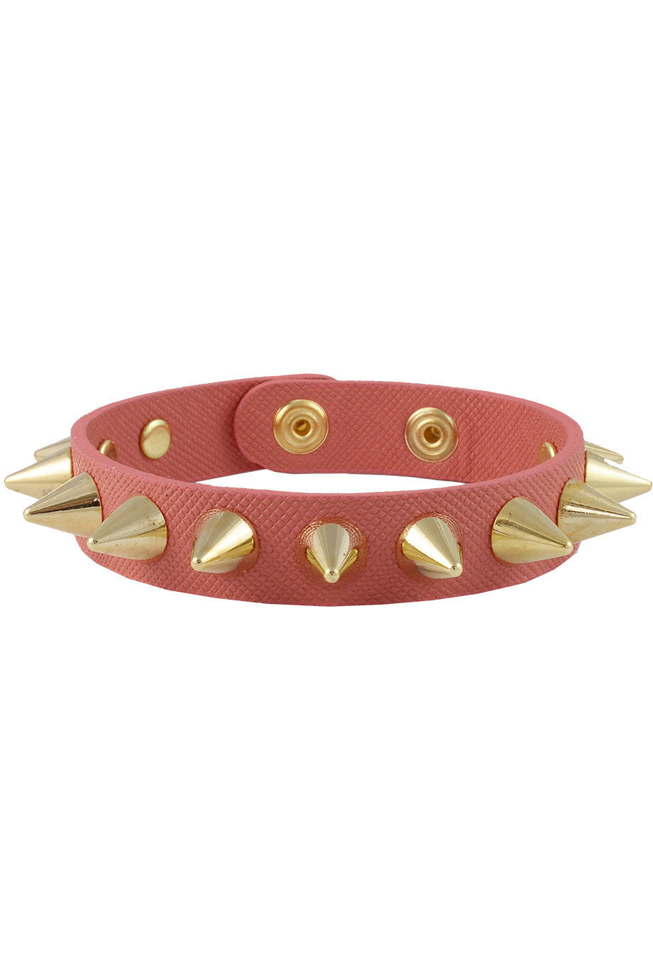 Lederarmband mit goldenen Spikes lachs/rosa