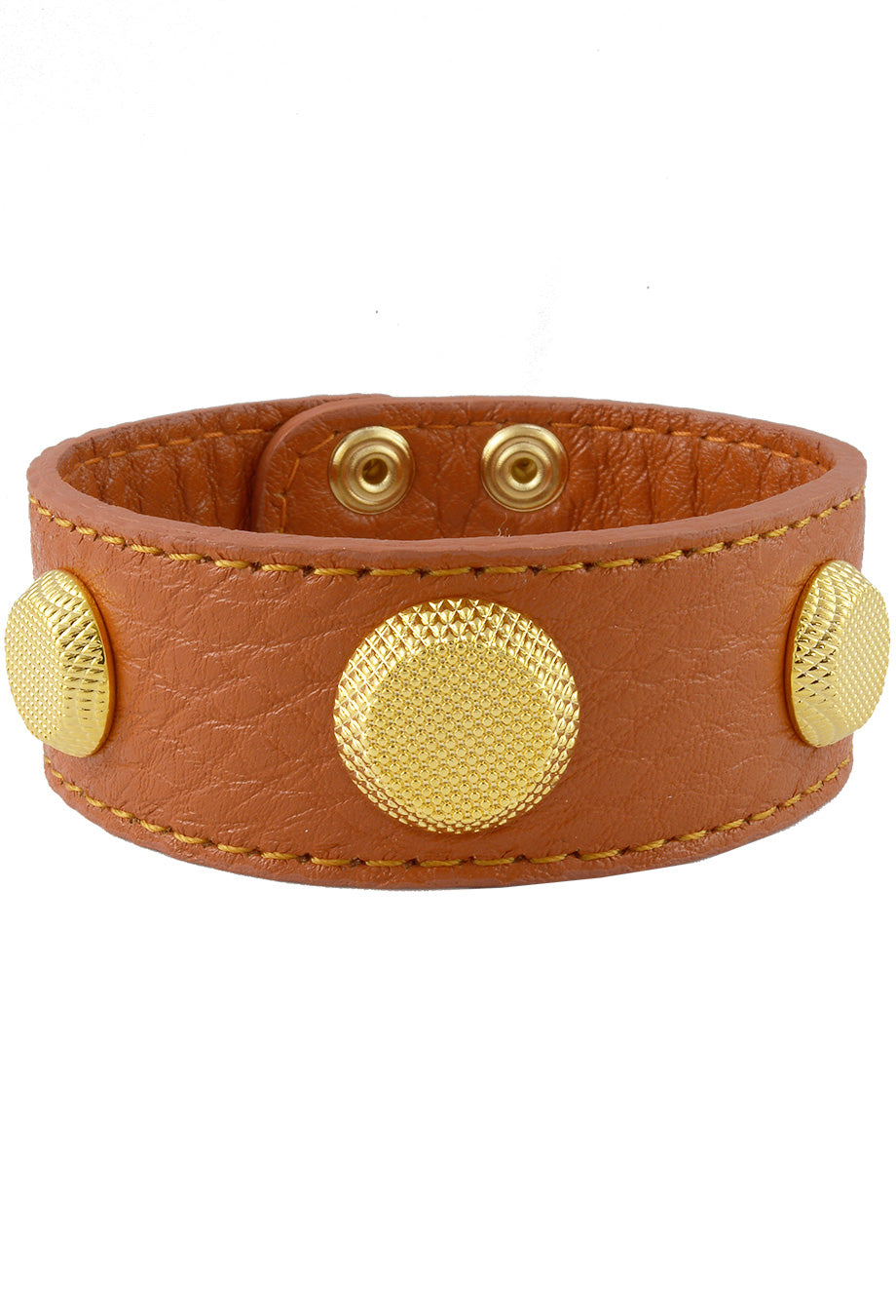 Lederarmband 'Gold Studs' camel/orange
