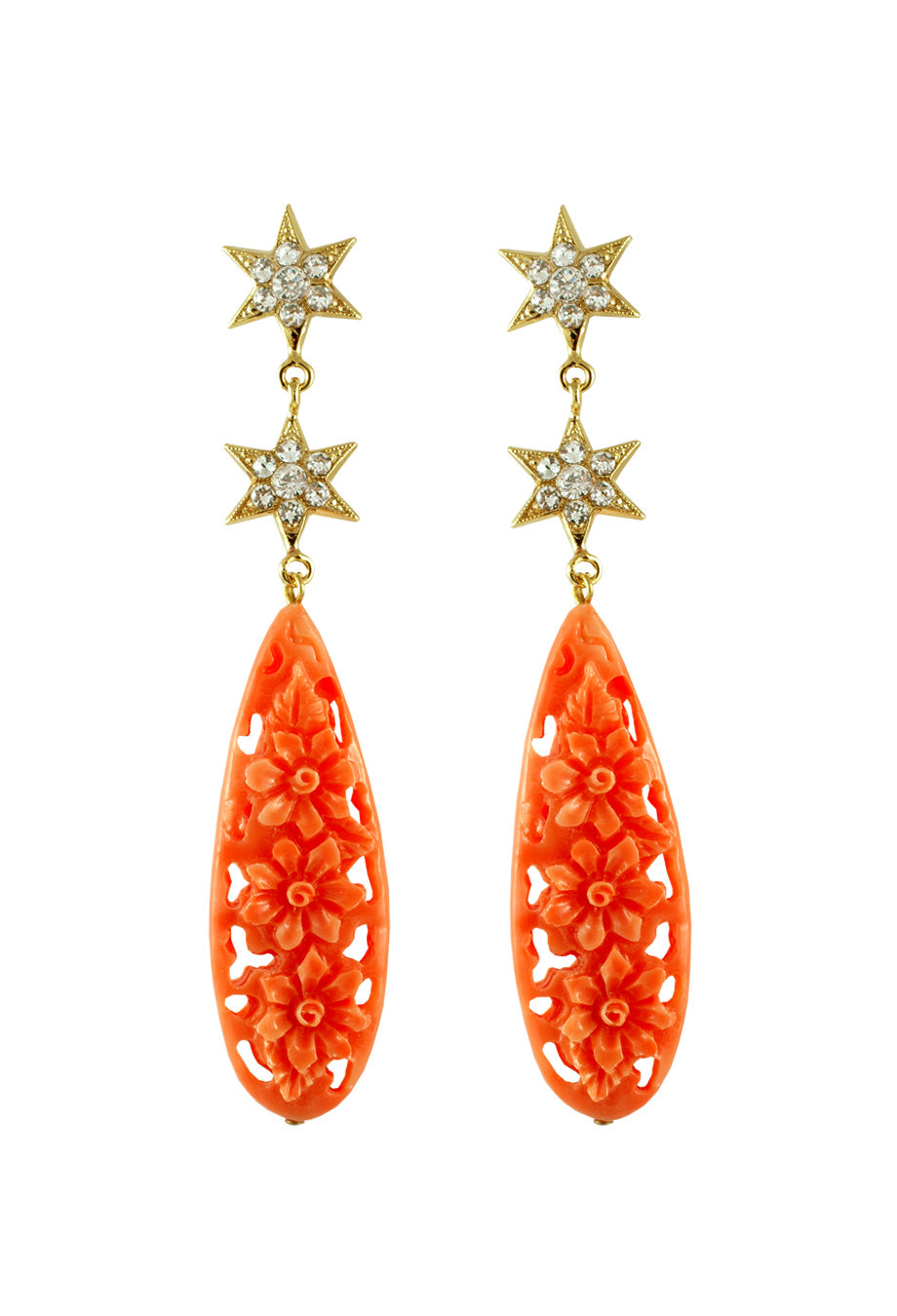 Ohrstecker 'Stars and Floral Laser Cut' koralle