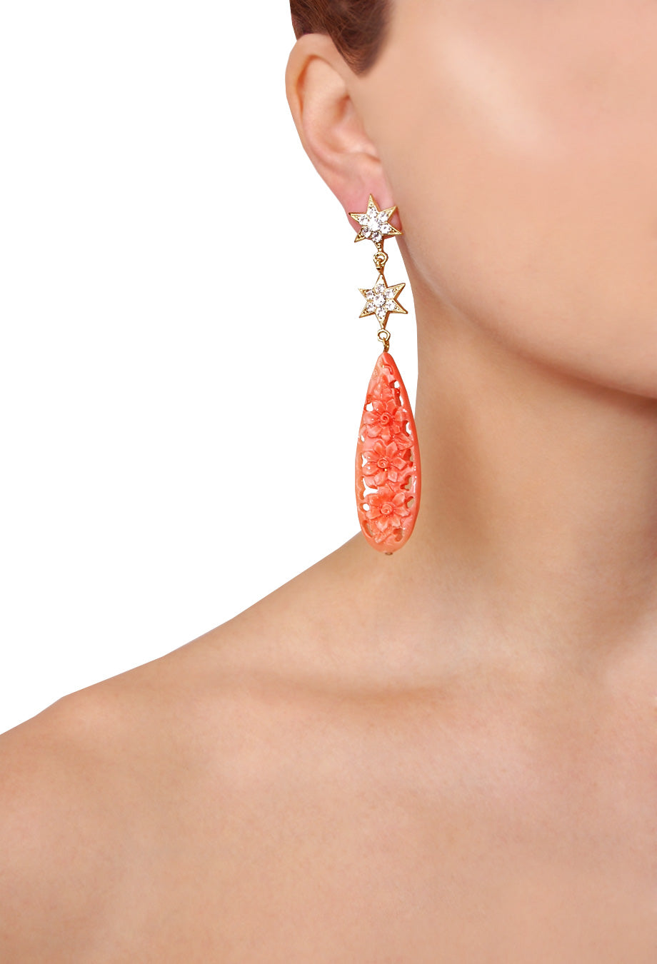 Ohrstecker 'Stars and Floral Laser Cut' koralle