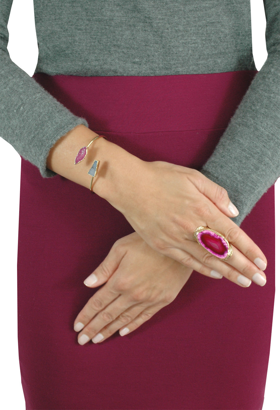 Ring vergoldet mit Achat fuchsia