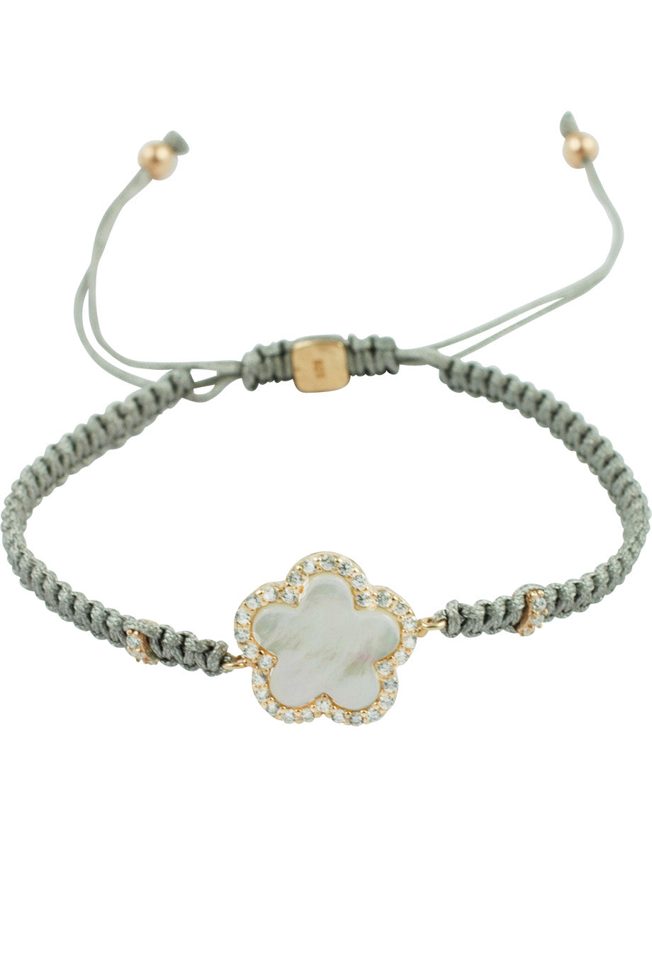 Makramee Armband 'Perlmutt' grau
