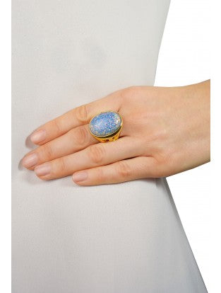 Kenneth Jay Lane Ring 'Blue Opal' vergoldet