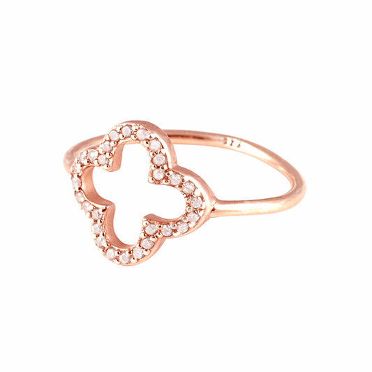 Leaf Ring 'Kleeblatt' Zirkonia rosé vergoldet