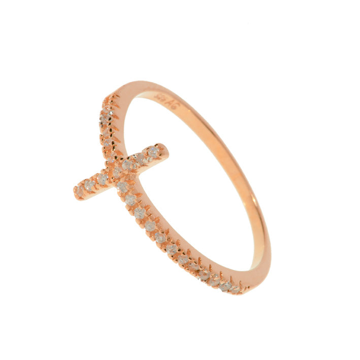 Leaf Ring 'Kreuz' Zirkonia rosé vergoldet