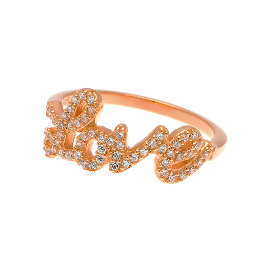Leaf Ring 'LOVE' mit Zirkonia rosé vergoldet