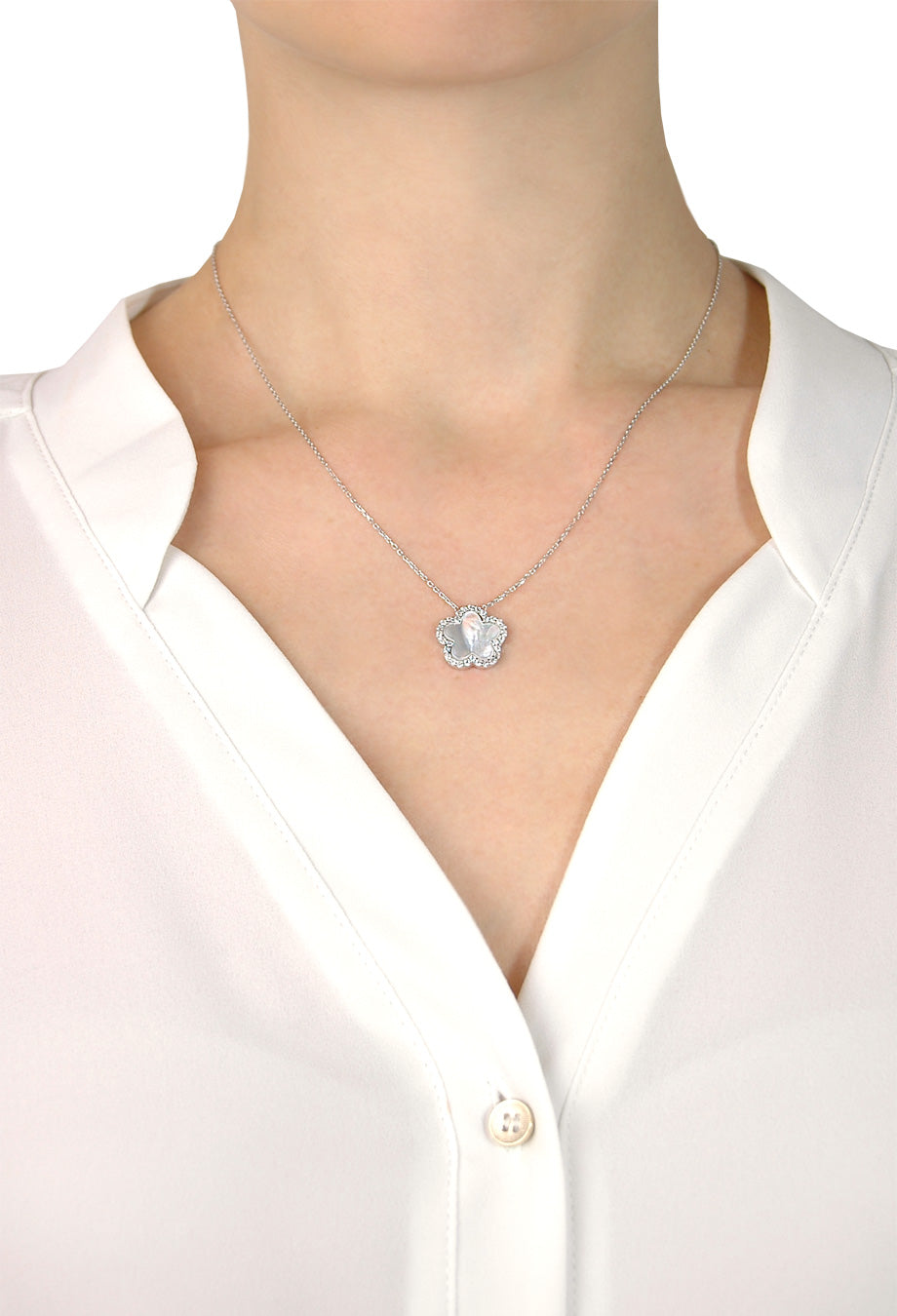 Halskette 'Perlmutt Blume' Silber
