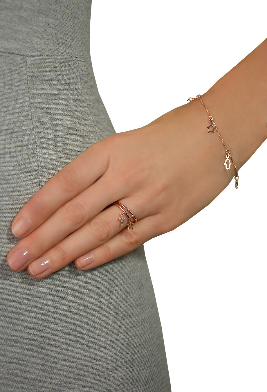 Leaf Ring mit Anhänger 'Kreuz' rosé vergoldet