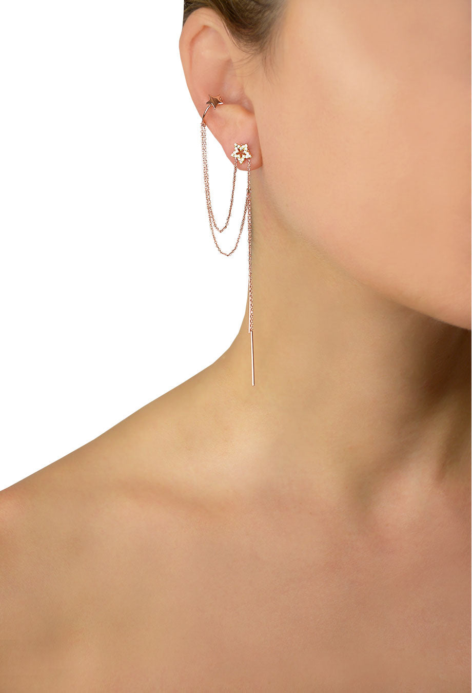 Leaf Ear Cuff mit Stern rosé vergoldet