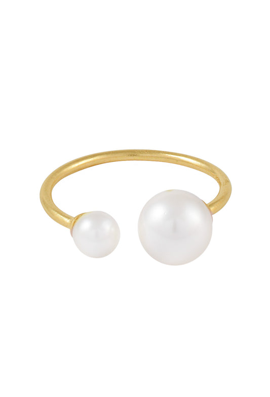 Leaf Ring mit Perlen vergoldet