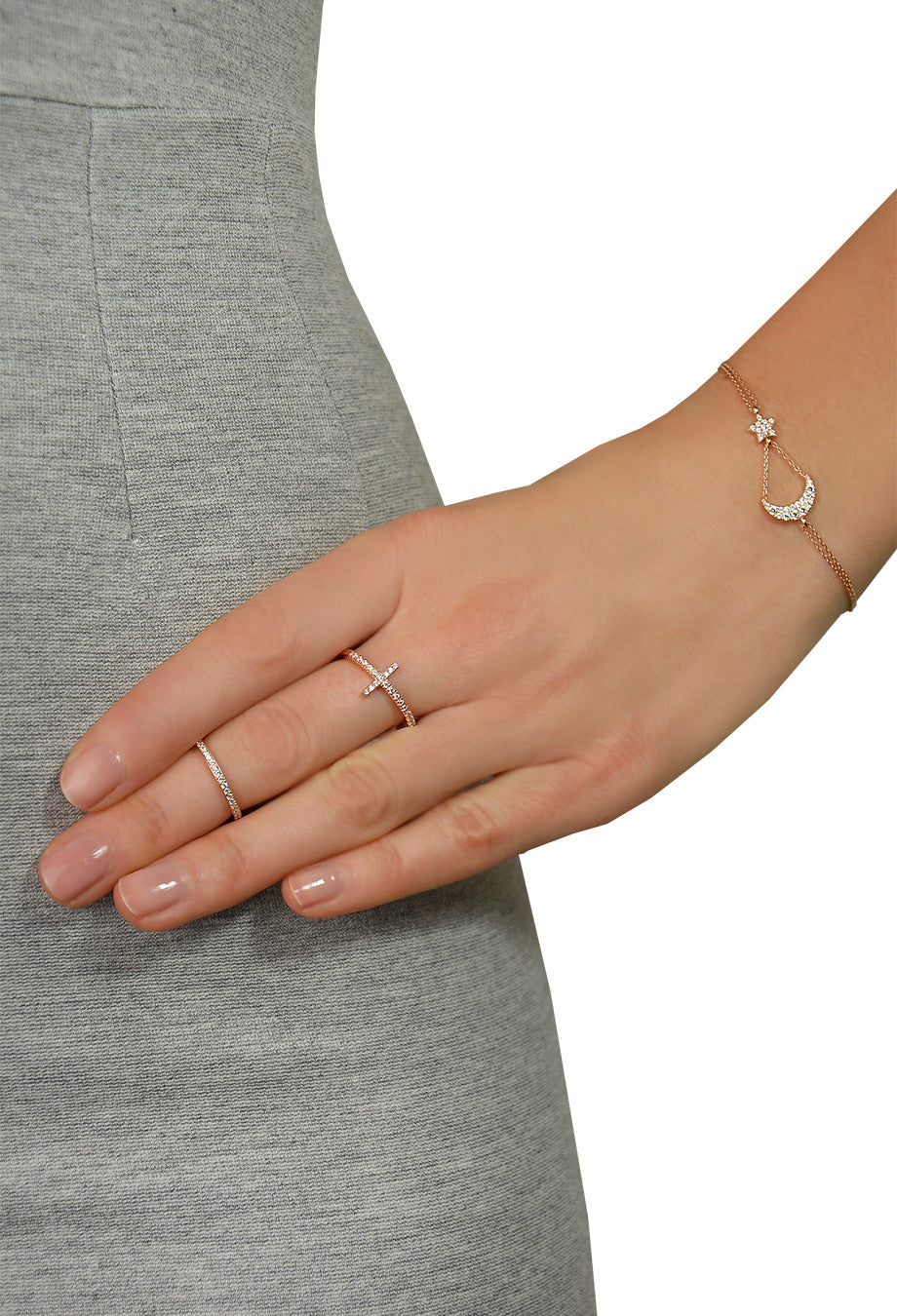 Leaf Ring 'Kreuz' Zirkonia rosé vergoldet