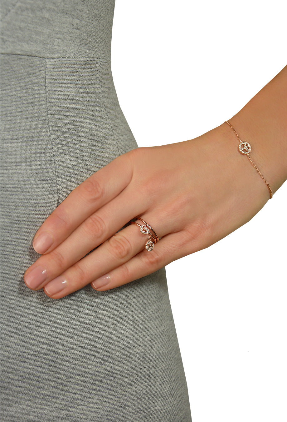 Leaf Ring mit Anhänger 'Peace' rosé vergoldet