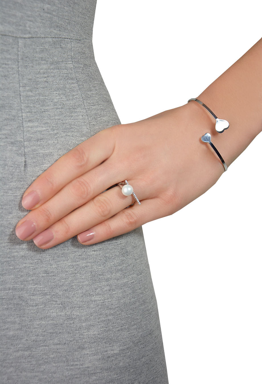 Armreif mit zwei Herzen Silber