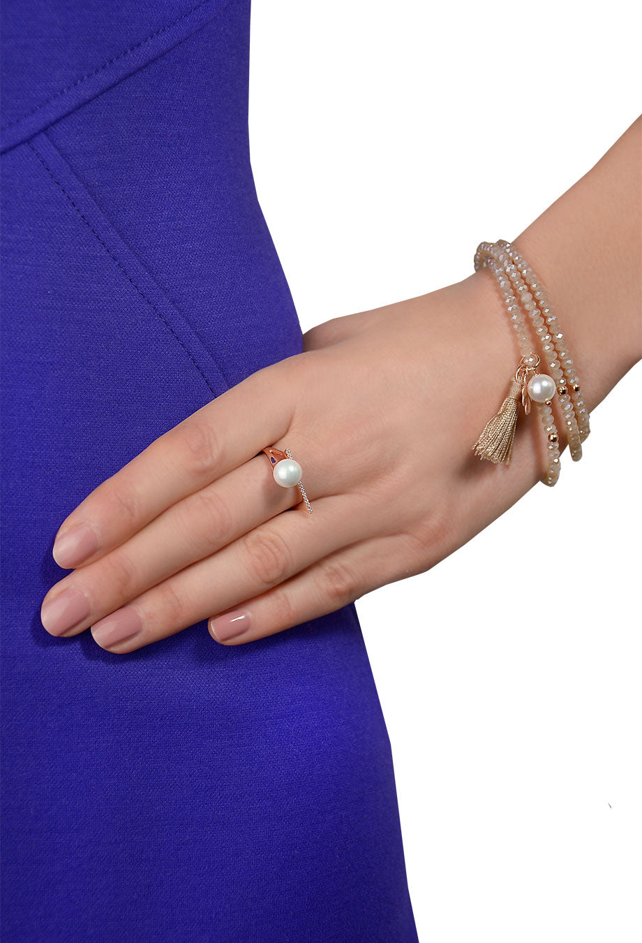 Ring mit Zirkonia und Perle rosé vergoldet