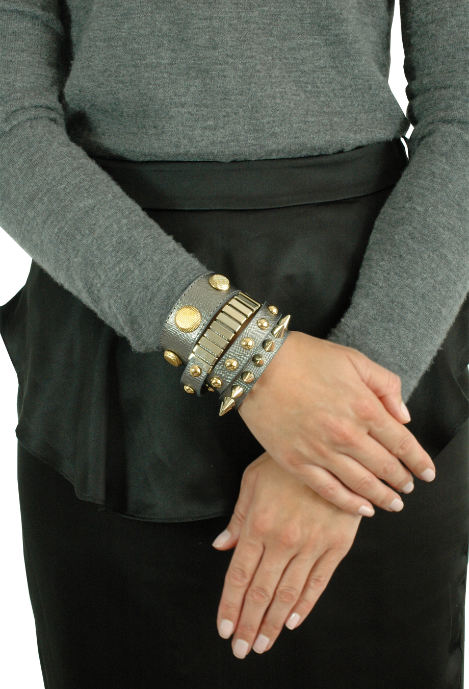 Lederarmband doppelt geschlungen mit Nieten silber