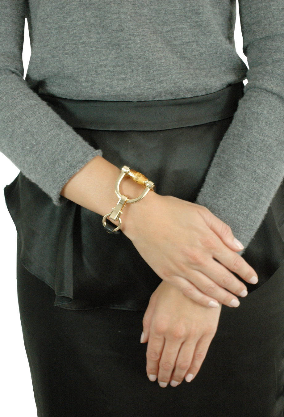 Lederarmband mit Bambus Schließe schwarz