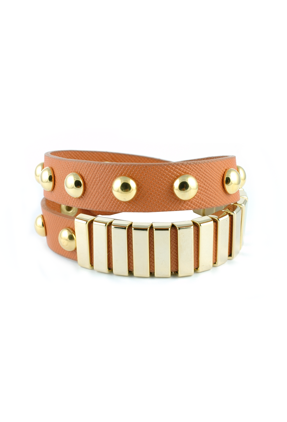 Lederarmband doppelt geschlungen mit Nieten camel