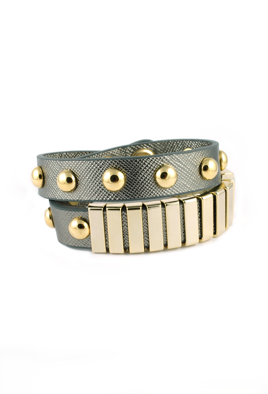 Lederarmband doppelt geschlungen mit Nieten silber