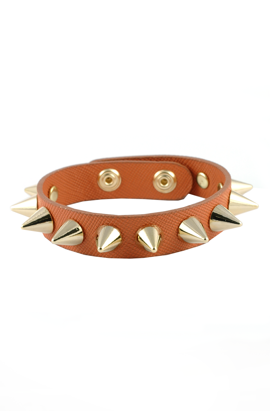 Lederarmband mit goldenen Spikes camel