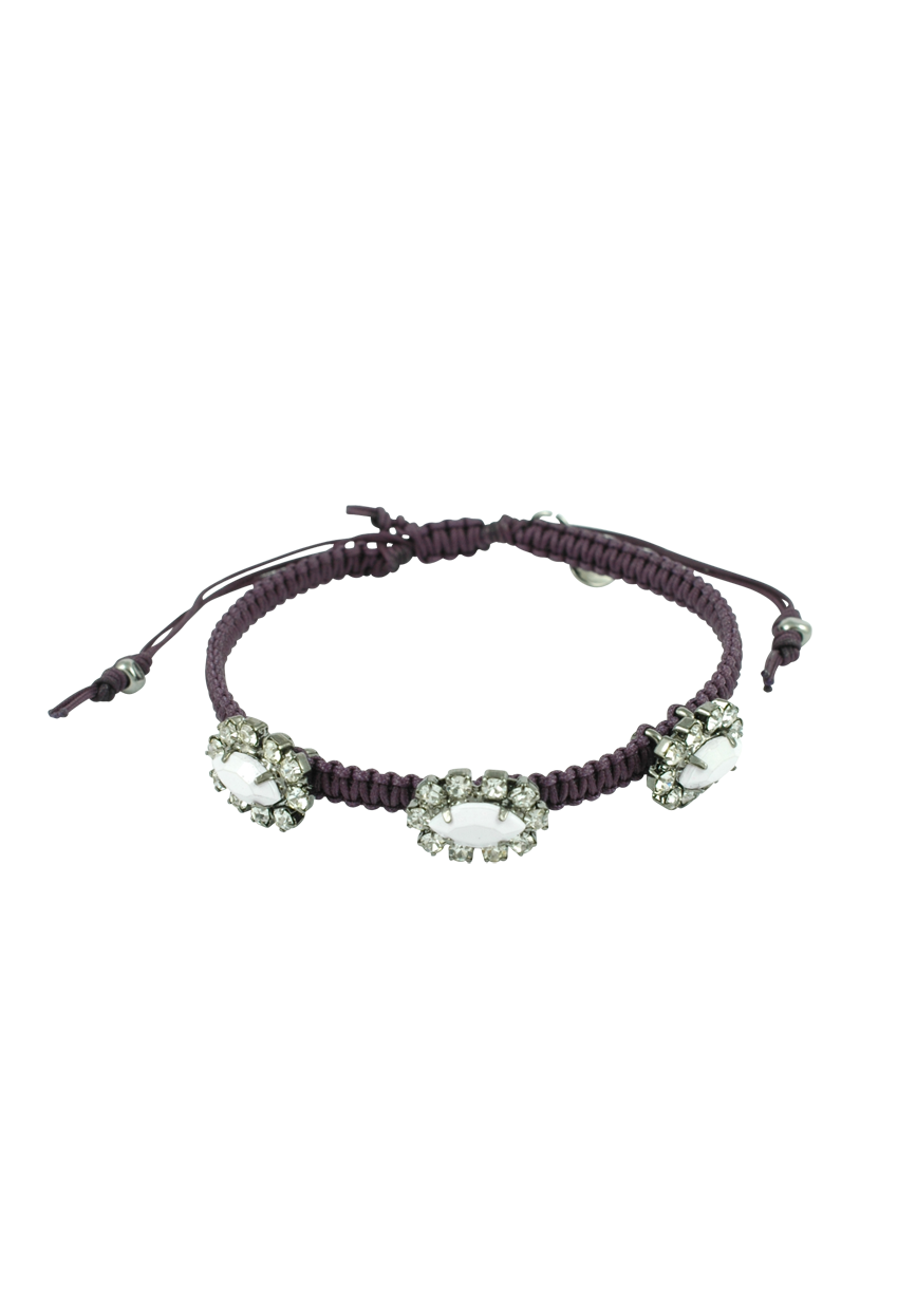 Makramee Armband lila/weiße Steine
