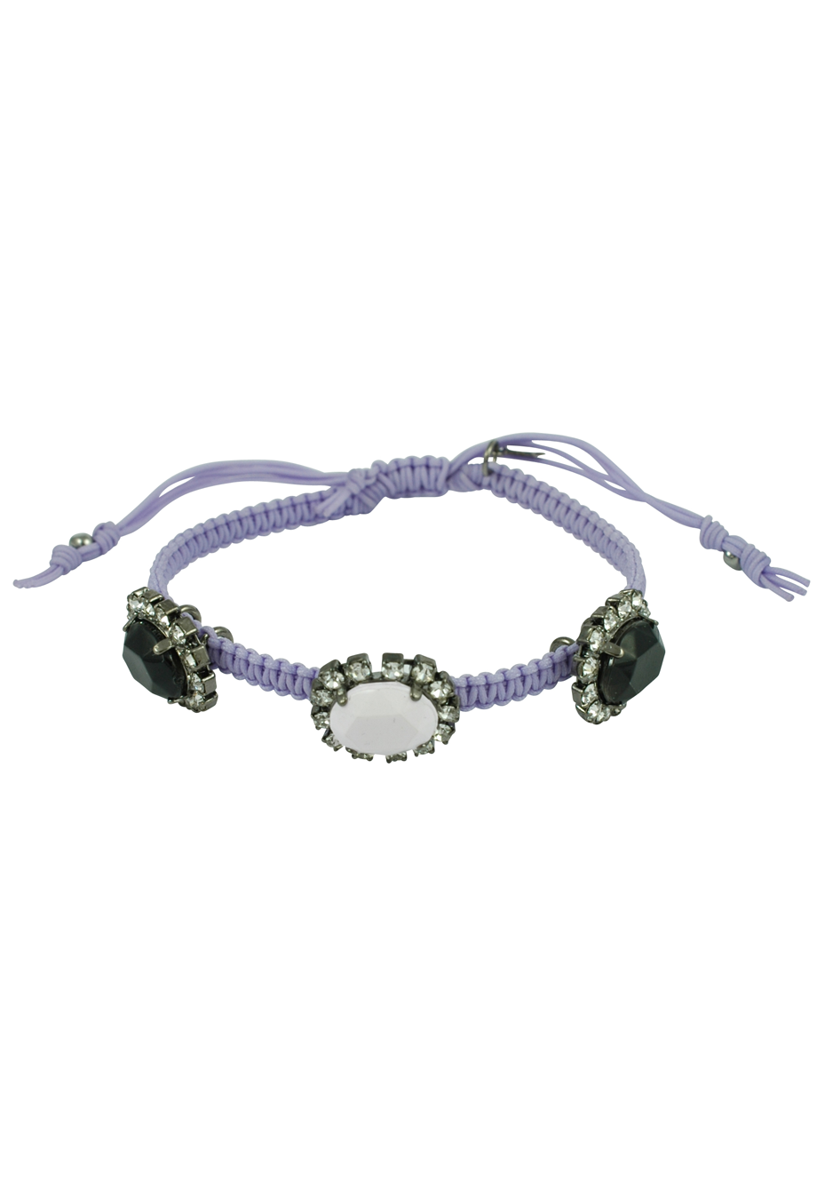 Makramee Armband flieder/schwarz-weiße Steine