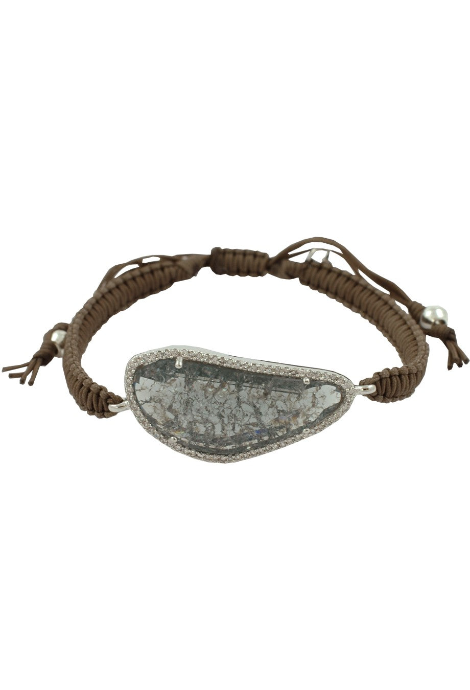 Makramee Armband mit Bergkristall taupe/charcoal
