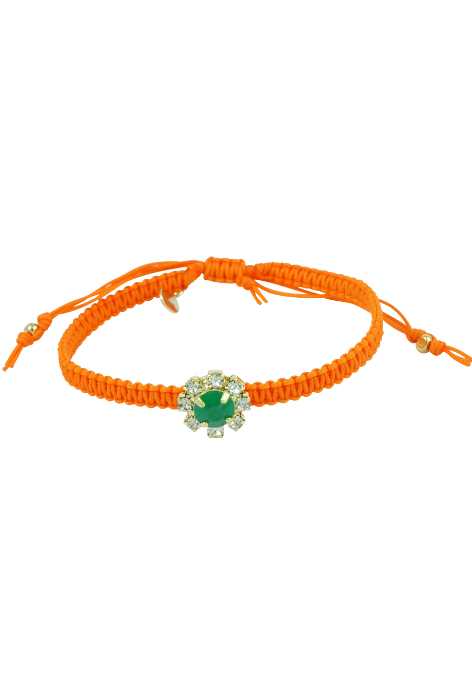 Makramee Armband orange/ grüner Stein