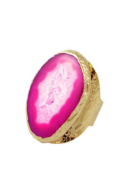 Ring vergoldet mit Achat fuchsia