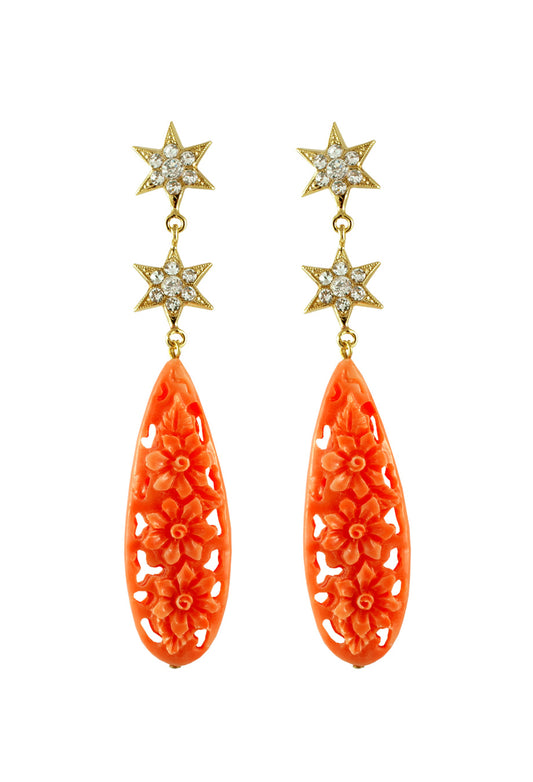 Ohrstecker 'Stars and Floral Laser Cut' koralle