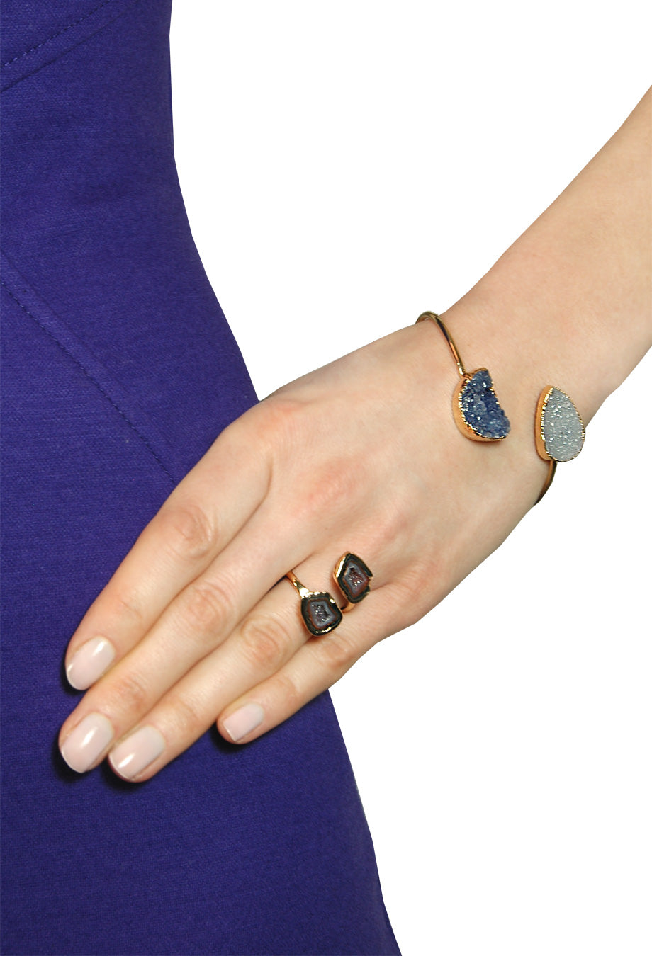 Ring vergoldet mit Achaten blau-grau