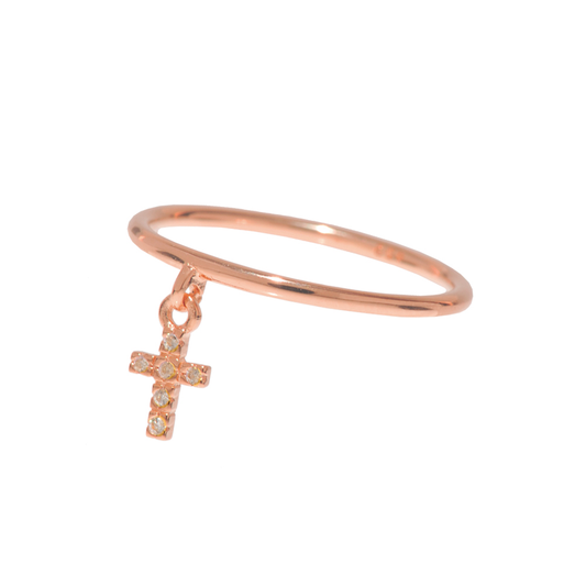 Leaf Ring mit Anhänger 'Kreuz' rosé vergoldet